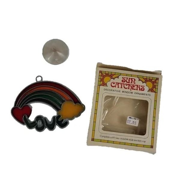 Vintage Rainbow Love Suncatcher, Made in USA, Hippie style - Picture 2 of 9